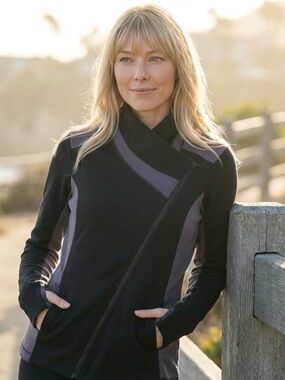 Cabi Pursuit Jacket Women's XL Black Purple Asymmetrical Zip Athleisure 989